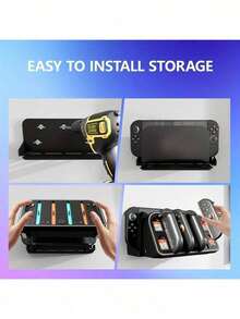 Switch 2 RGB 壁挂式充电站，4 合 1 磁吸式充电器，带 4 个控制器接口、7 种 RGB 灯光模式和 4 个游戏卡槽，LED 充电指示灯 - 黑色 - 查看 2