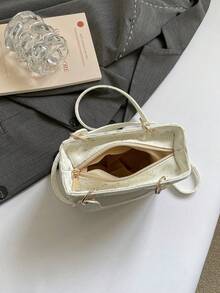 1件白色春季新款星形装饰尼龙达芙妮包,女士手提小方包,单肩斜挎两用肩带 - 白色 - 查看 6