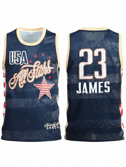 Atonmore Men's Basketball Jersey #23 Blue Embroidered Basketball Vest, Sleeveless Casual Sports Shirt