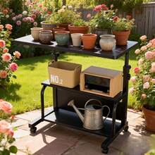 Pacilack Three-Tier Adjustable Garden Gardening Table, Metal With Wheels Gardening Platform, Adjustable Height, Spacious Multi-Functional Tabletop, Suitable For Gardening, Garden And Outdoor Picnic Use - 單層簡約黑色 - 查看 8