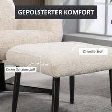 Footrest With Soft Cushion, Steel Stool Legs, Chenille Fabric, 45 X 41 X 38 Cm, Off-White - Beige - View 1