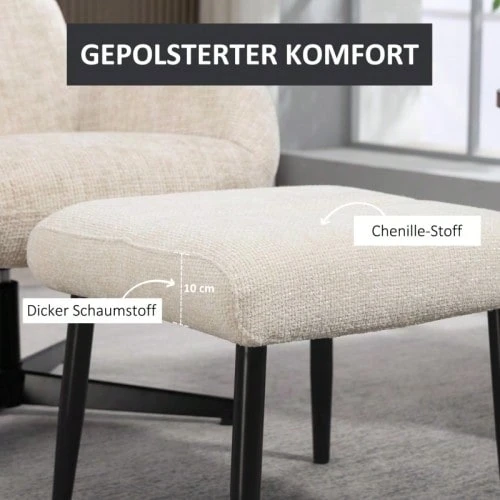 Footrest With Soft Cushion, Steel Stool Legs, Chenille Fabric, 45 X 41 X 38 Cm, Off-White - Beige - View 1