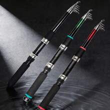 1.8米5节/2.1米6节伸缩式钓鱼竿，黑/红/绿三色可选，便携式海钓竿，超轻超硬，可折叠，长短双规格，是户外钓鱼初学者的理想之选。 - 彩色 - 查看 1