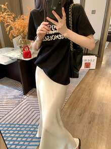Cotton Short-Sleeved Summer New Printed Tops Fashion Loose T-Shirts - Black - View 3