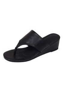 Black Satin Platform Flip Flops, Minimalist Elegant High Heel Thong Sandals For Outdoor Wear - Black - View 1
