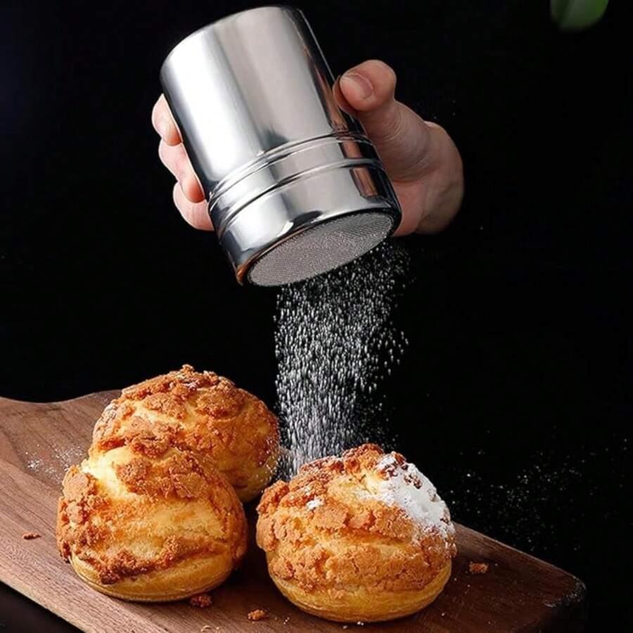 1pc Stainless Steel Fine Mesh Powdered Sugar Sifter, Suitable For Dusting Cocoa Powder, Cinnamon Powder, Coffee Powder - Easy To Clean Metal Spice Shaker For Home, Restaurant, Cafe And More - Silver - View 1