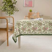 1pc Floral Table Cover - Elegant Pink & Green Floral Pattern Linen For Home, Camping, Picnics & Dining Table Decor, Machine-Made, Rectangular Shape, Perfect For Summer Gatherings, Picnic Table Cover | Floral Table Decor | Linen Fabric - Nhiều màu - Xem 12