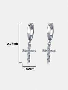 BLOVEMEE 2 đôi bông tai hình thánh giá tối giản bằng bạc sterling 925, đính 22 viên đá Moissanite 1.5mm, thích hợp cho nữ giới đeo hàng ngày, dự tiệc, ngày Valentine, ngày của Mẹ, sinh nhật, kỷ niệm ngày cưới, làm quà tặng trang sức. - Bạc - Xem 4
