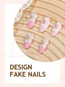 24pcs Western Style Almond Shaped Embossed Nail Stickers: 3D Matte Floral & Ombre Tiger Print Nail Art Decals Nails - Multicolor - View 4