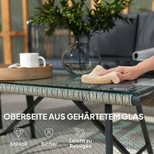4-Piece Garden Furniture Set: 1 Sofa, 2 Armchairs, 1 Table With Glass Top, Cushions, Steel Frame, Synthetic Rattan, Grey Color. - Grey - View 5