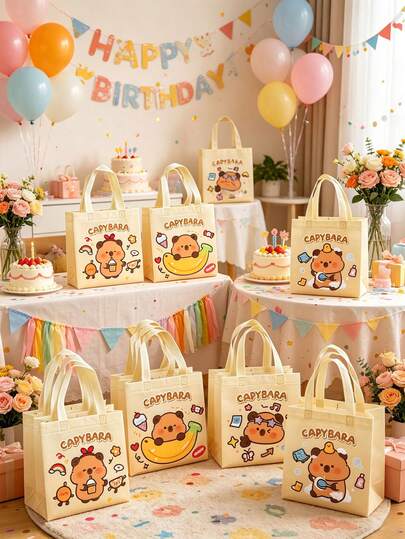 Bộ 4 túi tote vải không dệt hình chuột lang nước hoạt hình, túi quà hình chuột lang nước dễ thương, thiết kế chủ đề chuột lang nước, dung tích lớn bền chắc, thích hợp để đóng gói quà tặng tiệc tùng và sinh nhật, đám cưới, đồ dùng tiệc sinh nhật, quà tặng đám cưới, gói quà, kiểu dáng ngẫu nhiên.