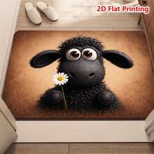 A Cute Black Sheep Doormat With A Daisy Design, Made Of Flannel And 0.39-Inch Thick Sponge Material, With A Soft Non-Slip Design, Suitable For Entrances, Bedrooms, Kitchens, Bathrooms, Laundry Rooms And Corridors, Very Suitable For Warm Home Decor. - White - View 2