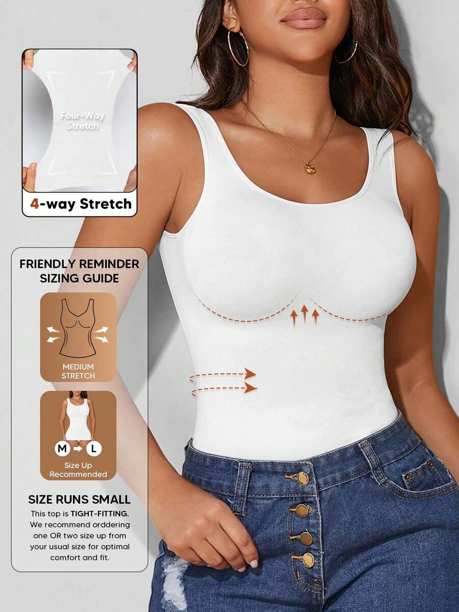 Women's Autumn Crew Neck Seamless Shapewear Camisole Casual White Summer - White - View 1