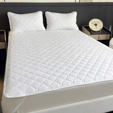 1pc Soft & Comfortable Protective Cover, Solid Color Bedsheet For Bedroom & Guest Room, Ultrasonic Embossed Waterproof Mattress Pad, Thick Full Coverage, Machine Washable, Holiday Gift - White - View 6