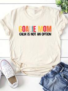GOALIE MOM Is NOT AN OPTION Text Colorful Font S Gatherings Soccer Mom Outings Casual Attire Round-Neck Pullover Comfortable And Soft Women's T-Shirt - 杏色 - 查看 5