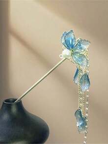 Antique Style Blue Flower Hairpin With A High-End Feel, New Chinese Style Faux Pearl Tassel Step Rocking Women's Hair Accessories, Hairpins, Headpieces, Hairpins - Nhiều màu - Xem 7