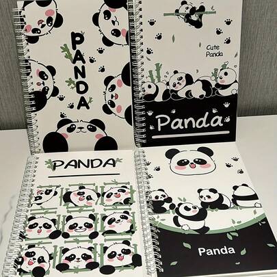 1pc Panda Spiral Notebook - Random Style - Featuring Cute Cartoon Panda Design, Thick Lined Paper, Suitable For Student Writing, Back To School Supplies, Diary, And Office Use - Back To School Writing Tool