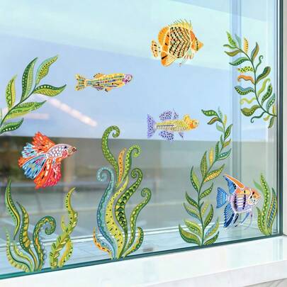 1 miếng dán cửa sổ hình cá mùa hè, decal dán tường, decal tự dính cho kính, decal hình cá là món quà tuyệt vời cho trẻ em. Thích hợp cho phòng ngủ và phòng khách, phòng ăn, phòng học, phòng tắm.