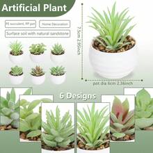 Set de 6 plantas suculentas artificiales miniatura, suculentas verdes, macetas blancas, macetas negras, material de PE, plantas falsas, suculentas simuladas, decoración de escritorio, decoración del hogar, decoración del jardín, decoración de la escuela, dormitorio, oficina - Multicolor - Ver 14