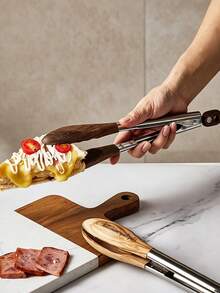 1pc Customized Wooden Handle Stainless Steel Mixing Spoon, Long Handle Stirring Spoon, Heat-Resistant Kitchenware, Suitable For Cooking, Baking And Stir-Frying, Kitchen Gadget - Multicolor - View 3