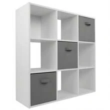 Grey 9 Cube Storage Shelving Unit With 9 Fabric Drawers For Home Organisation - White + 3 Grey Drawers - View 2