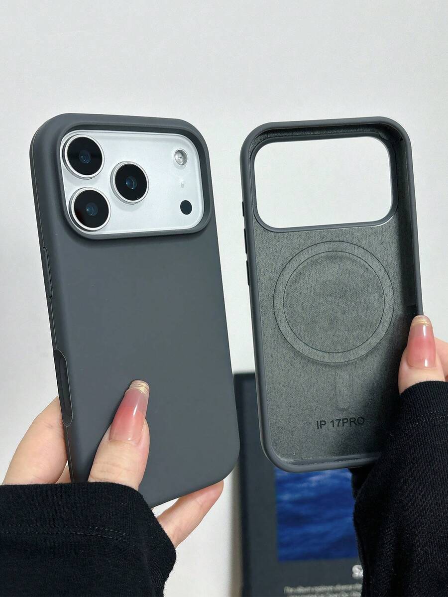1. Ốp lưng bảo vệ sạc không dây từ tính bằng silicon lỏng tối giản, tương thích với iPhone 17 Air, 16, 14, 13, 12, 15 Pro Max Plus, có lớp bảo vệ camera bằng da lộn. - Xám - Xem 1