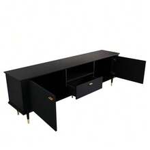 TV Cabinet With Open Compartments And Drawers, Lacquered Textured Surface, Soft-Close Hinges - Black - View 11