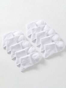 10 đôi tất dài đến bắp chân, màu trắng trơn, kiểu dáng cơ bản, phù hợp cho mọi mùa, đi làm và mặc thường ngày. - trắng - Xem 3