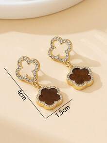 1 Pair Luxury Elegant Shiny Hollow Four-Leaf Clover & Five-Leaf Clover Pendant Earrings, Suitable For Summer Beach Wear - Brown - View 6