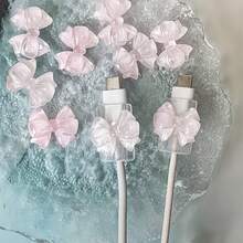 2/1pc Pink Bowknot Universal Data Cable Protector - Durable Anti-Breaking Fashionable Phone Accessory, Adorned With Cute Plastic Bowknot To Protect Charging And Data Cable, Charging Accessory, Phone Data Cable Protector, Cable Organizer, Device, Cute Apple Data Cable Protector, Crystal Bowknot Cable Guide, Soft Charging Cable Protector, Slightly Rigid Yet Highly Elastic - Multicolor 2 - View 2