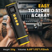 Carsun Mini Tire Inflator Portable Air Compressor Tire Air Pump, 12V-DC, Pompa Udara Sepeda Pintar, 4 Tingkat Tekanan yang Telah Ditetapkan, Fungsi Mati Otomatis, Dengan Lampu LED, Pengisi Angin Ban, Kotak Penyimpanan Tersembunyi di Bagian Bawah - Dilengkapi dengan 3 Nozzle, Aksesori Mobil - Cocok untuk Mobil, Sepeda Motor, Sepeda, Bola - Kuning - View 3