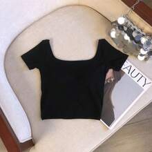 Purely Alluring Sexy Hot Girl Backless Short-Sleeve T-Shirt For Women With Built-In Chest Pads, Slim Fit, Flattering, Can Be Worn As An Outer Layer, Beautiful Back Top For Summer - Yellow - View 4