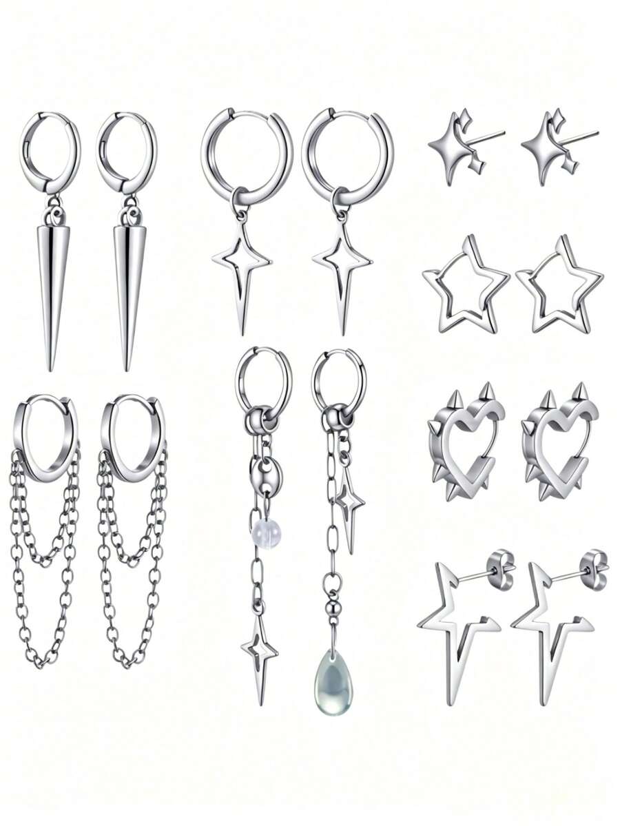 Bông tai unisex phong cách Gothic Punk Emo Punk Y2K tua rua, bông tai thép không gỉ dành cho nữ, không gây dị ứng, phù hợp cho xỏ sụn tai, trang sức xỏ khuyên cơ thể, được các chuyên gia xỏ khuyên khuyên dùng, phụ kiện cưới, đeo hàng ngày, đồ dùng cần thiết cho tiệc tùng, du lịch, bãi biển, quà tặng Ngày Valentine, Ngày của Mẹ, Ngày của Cha, quà tặng tựu trường, bộ bông tai nữ thời trang, cá tính, giá cả phải chăng, bông tai nữ, bông tai, Y2K, bông tai bạc, xỏ sụn tai, bông tai nữ, xỏ khuyên. - Bạc - Xem 1