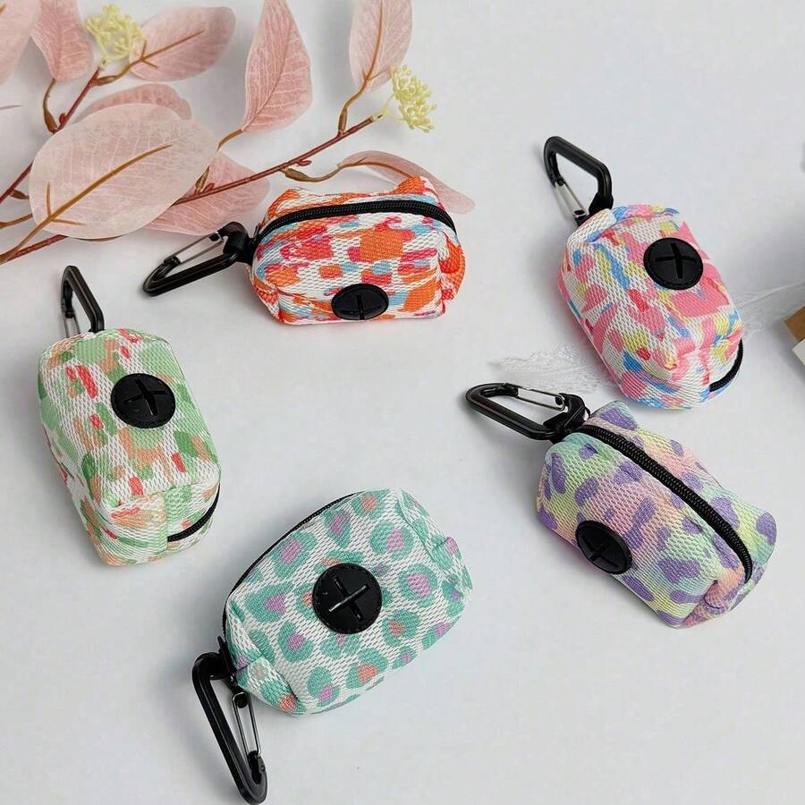 1 hộp đựng túi rác in hình dành cho thú cưng khi đi dạo, túi đựng phân chó thời trang, kẹp giữ túi rác trên dây xích. - Xem 1
