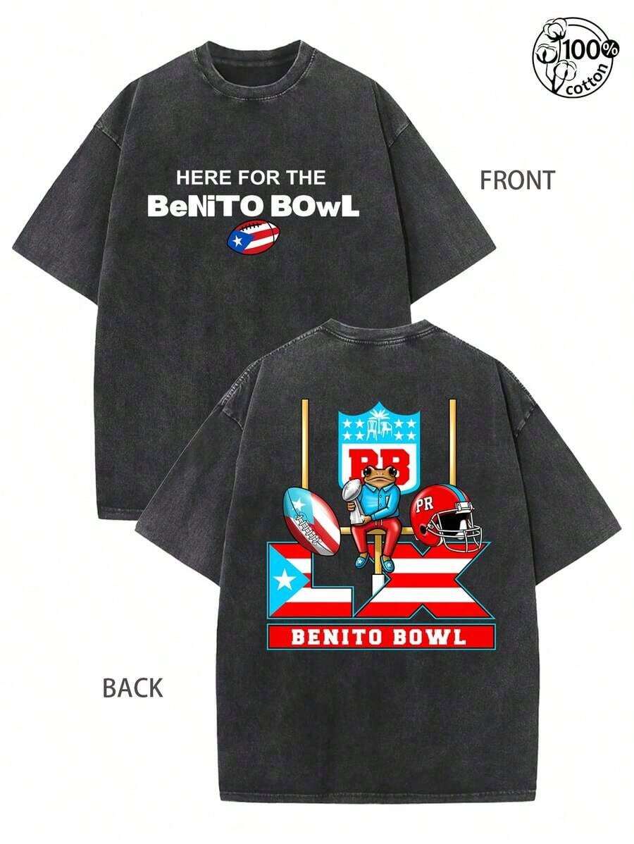 Woocky Rapper DeBi TiRAR MaS FOTOS DTMF Graphic, BadBunny Here Benito Bowl-Shirt, BadBunny Fans Need This-Shirt 2026 Benito Bowl,Retro Washed-Shirt Double Sided Printed (230 Cotton-Shirt), Fashionable Daily Casual Sportswear, Mens Clothes,Essential Shirt Fans,Y2k Clothes,Streetwear - 黑色 - 查看 1