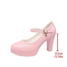 Elegant Chunky Heeled High Heels For Women, Made Of Lightweight And Soft Leather, Suitable For All Seasons | Round Toe | Non-Slip Heel Pump | Adjustable Ankle Strap, Suitable For Parties, Work, Business Banquets, And Fashionable High Heels. - Pink - View 5