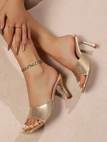 2025 Women's Glossy High Heel Sandals, Fashionable Outdoor Party & Beach Style High Heels - Champagne - View 7