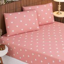 Premium Printed Fitted Sheet Set With Elastic + Pillowcases, 200 Thread Count, Single, Full, Queen And King Sizes, Hypoallergenic - Rosé White Heart - View 2