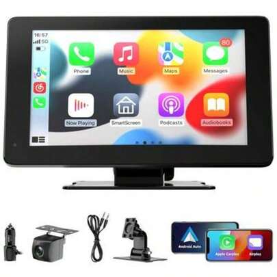 Carplay Screen For Car, 7" HD Portable Car Stereo Touch Screen With Wireless Android Auto, Backup Camera With LED/Mirror Link/Voice Control/Bluetooth/GPS/AUX/FM Satellite Radio For All Vehicles