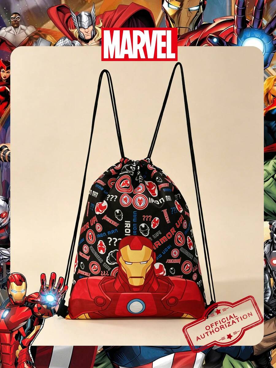 Marvel 1个漫威官方授权钢铁侠图案抽绳背包，运动健身包，大容量购物袋，轻便收纳袋，非常适合男孩/学生，是旅行、运动、海滩、度假、日常使用、郊游、购物、返校的理想之选。 - 彩色 - 查看 1