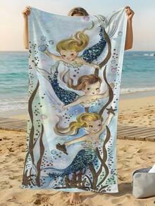 Cute Three Little Mermaids Underwater Ocean Print Sunscreen Quick Dry Absorbent Beach Towel, Ideal For Swimming Picnic Camping And Other Outdoor Activities, Perfect Gift For Mother's Day - 彩色 - 查看 6