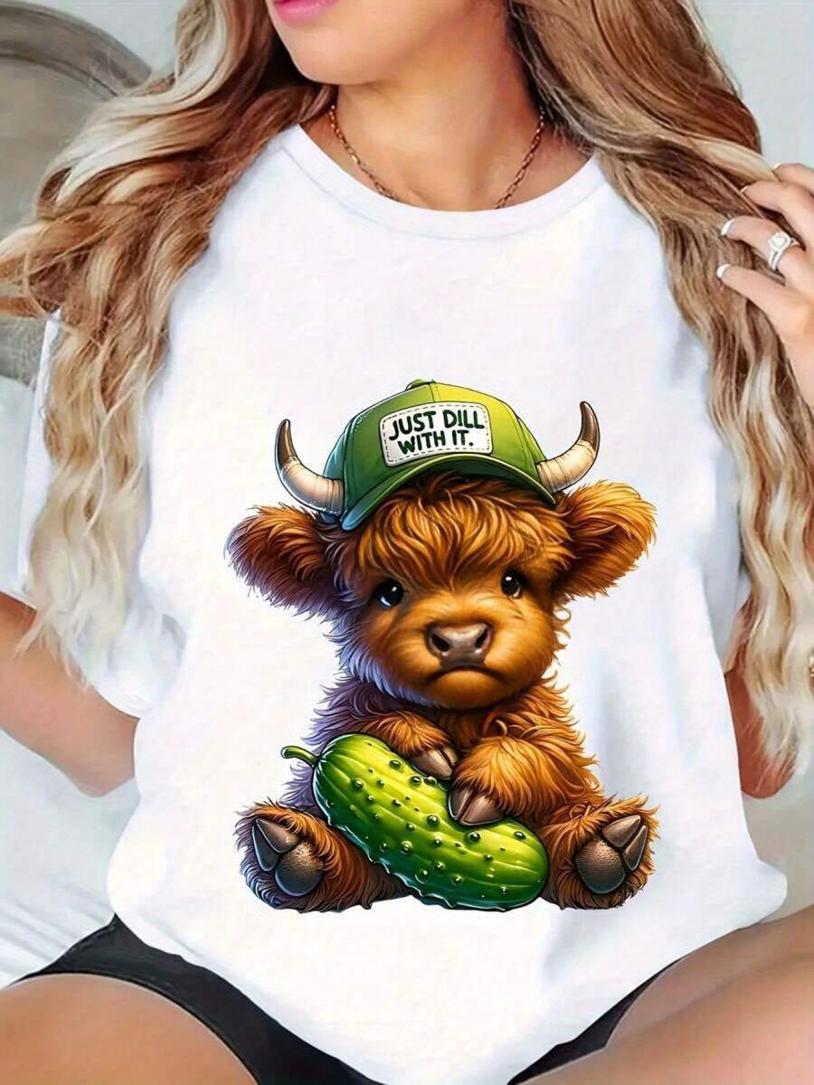 Camiseta gráfica de la vaca de las  del tamaño más lindo de las mujeres - camiseta divertida "Just Call Me Lil' Cow" blanca con - Top de verano diario suave para las mujeres - tres casuales, fiestas y eventos temáticos de la granja - camiseta de cuello de la tulación lavable a la máquina, tre de fiesta, moda extraña, uste cómodo, manga corta superior, mujeres amantes del Fun