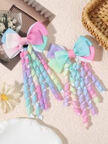 2pcs/Set Gradient Rainbow Curly Bow Hair Ties, Satin Scrunchies With High Elasticity, Versatile & Damage-Free For School/Party Hair Styling - Mixed color - View 13