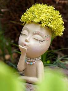 1pc Handmade Face Shaped Planter, Upright "Kissing" Face Planter, Suitable For Hanging Plants, Cute Succulent Planter, Made Of Resin, Funny Face Design Planter, White, 1 Piece. - Color - View 6