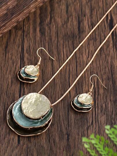 Bộ trang sức 3 món phong cách Bohemian bằng hợp kim kẽm tráng men, bao gồm vòng cổ và bông tai, món quà thanh lịch dành cho phụ nữ vào ngày Valentine, các bữa tiệc và ngày lễ, trang sức dự tiệc.