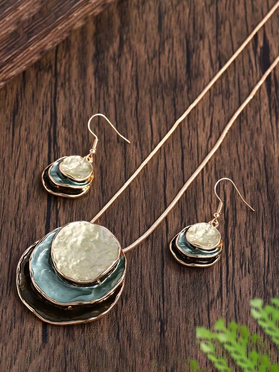 Bộ trang sức 3 món phong cách Bohemian bằng hợp kim kẽm tráng men, bao gồm vòng cổ và bông tai, món quà thanh lịch dành cho phụ nữ vào ngày Valentine, các bữa tiệc và ngày lễ, trang sức dự tiệc. - Nhiều màu - Xem 1