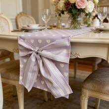 Heart Table Runner With Bow Creative Valentine's Day Table Cover For Wedding Engagement Anniversary - Purple - View 3
