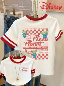 Women's Disney Toy Story Pizza Planet T-Shirt - Official Licensed / Print With Pizza Planet & Three-Eyed Alien, Casual Summer Outfits Suitable For Birthdays, Gifts, Themed Parties (Machine Washable) - White - View 1