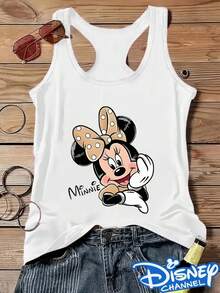 Disney Minnie Polka Dot Print, Women'S Round Neck Sleeveless Vest, Fashionable And Versatile Item Suitable For Home Travel, Comfortable And Loose Version Exclusive For Daily Use - White - View 1