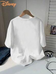 Disney Ink-Splashing Mickey Minnie Head Print Couple'S Large T-Shirt | Loose Crew Neck, Soft And Elastic, Suitable For All Seasons, Machine-Washable Fabric, Perfect For Daily Couples Dating - 女士T卹 - 查看 2